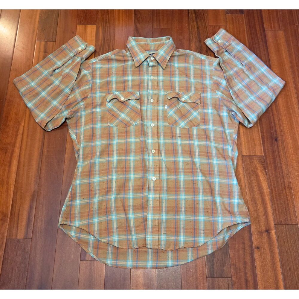 Vintage Levi's Western Pearl Snap Long Sleeve Shirt Orange XL Rodeo